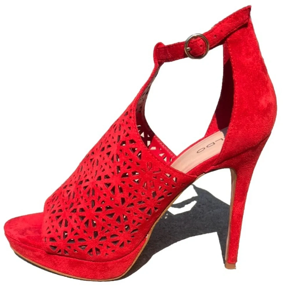 Aldo Suede Vizzola Vibrant Red Cutout Heels EUC 10